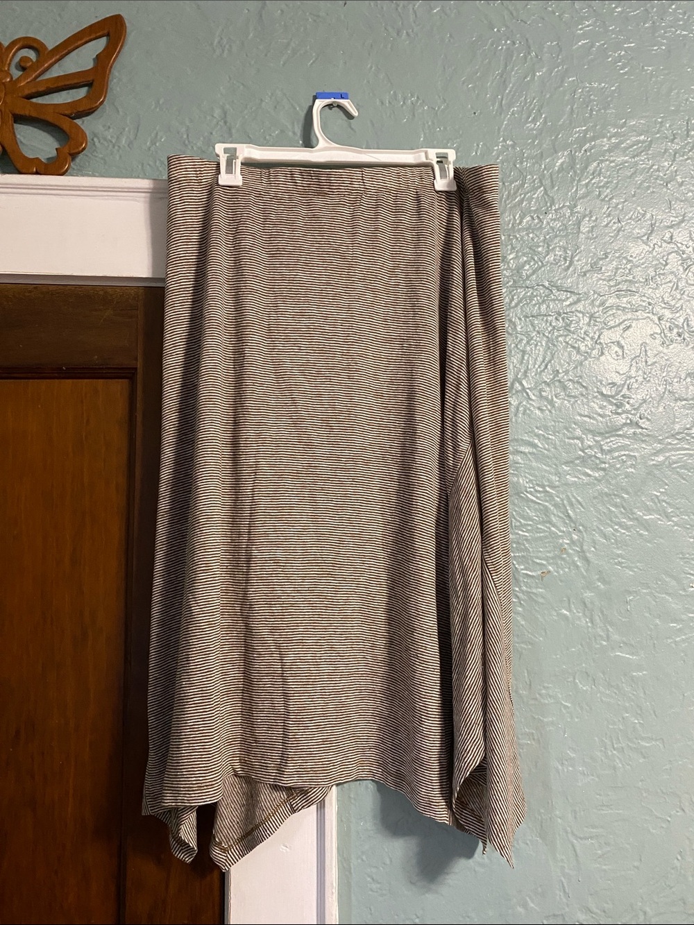 Eileen Fisher Striped Asymmetricaluu Midi Skirt in Tan and Cream